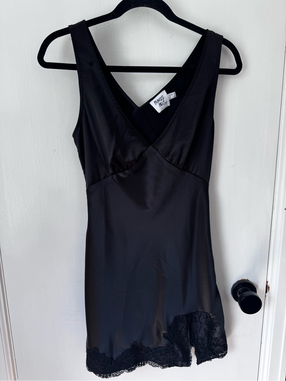 Princess Polly Black Satin Slip with Lace Hem